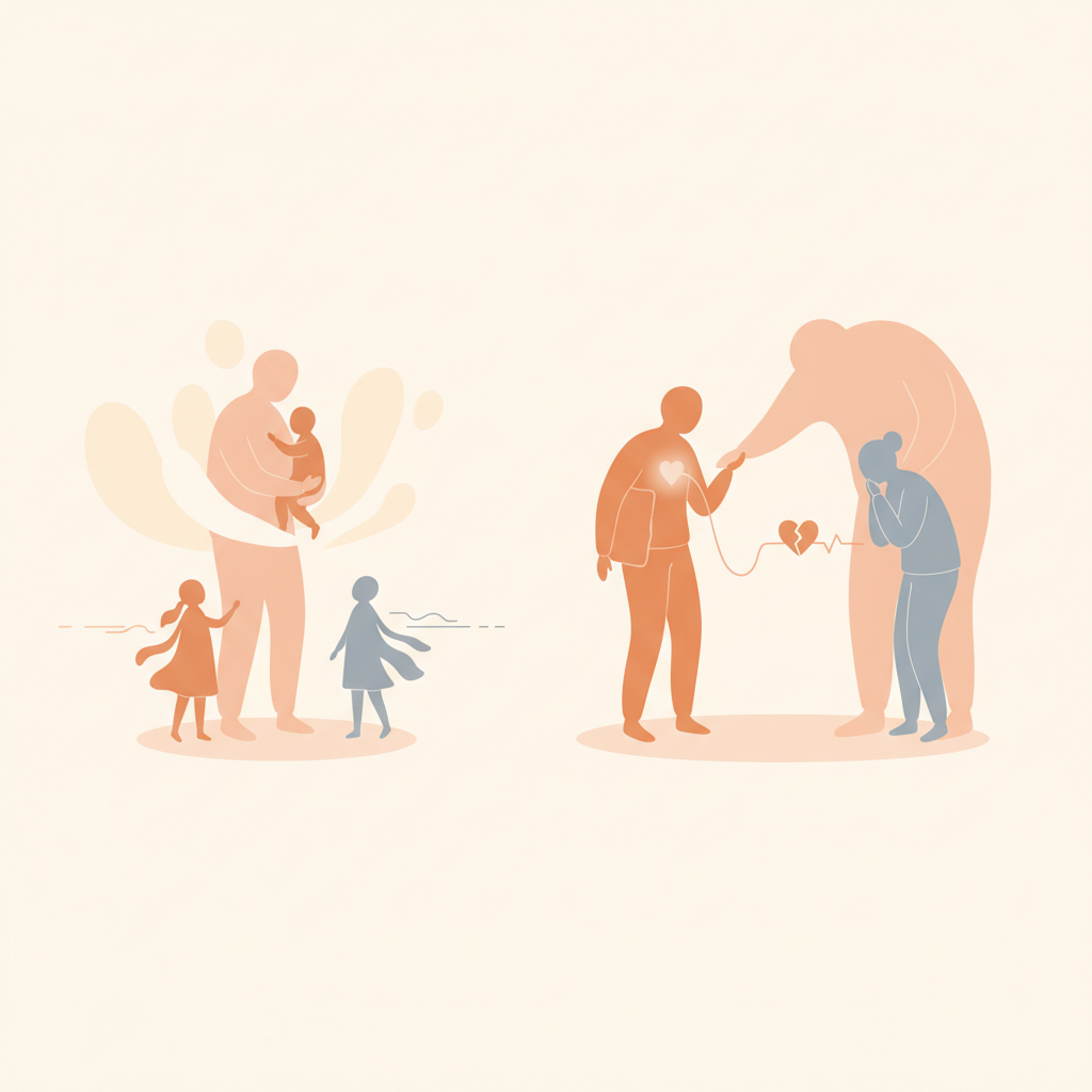 Two children standing side by side — one in the spotlight, the other in the shadow