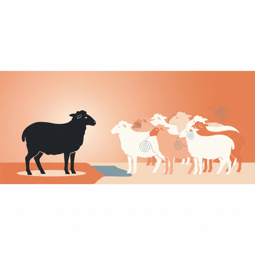 Illustration of a person standing apart from a family group with confidence