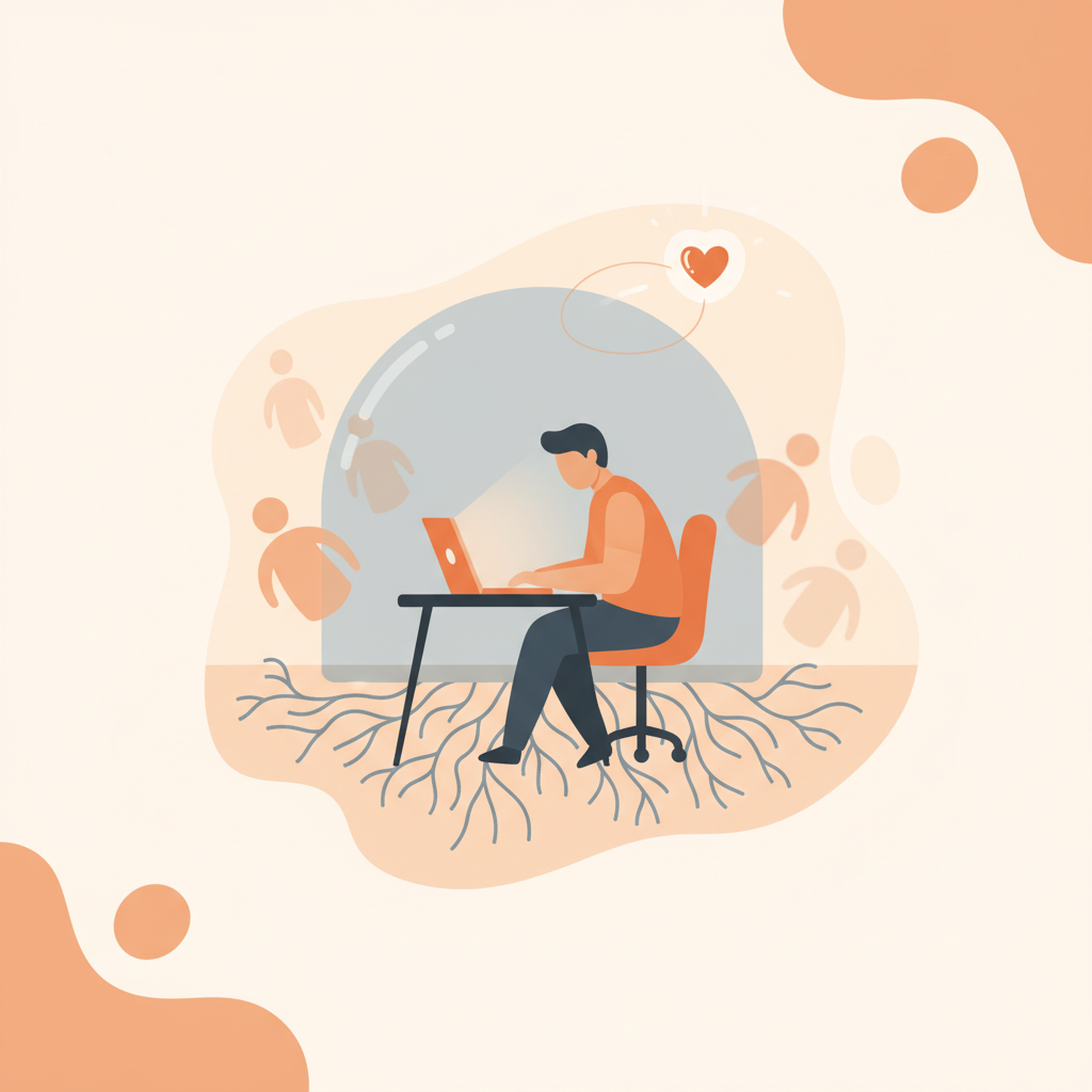 Entrepreneur working alone late at night in a dimly lit home office